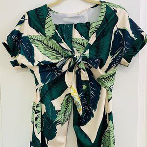Green Floral Two (2) Piece Suit, Top & Pants